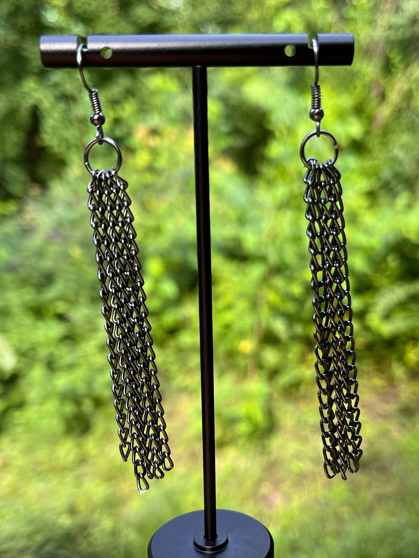 Long Dark Silver Chain Tassel Earrings | 4 Inch Statement Dangle Earrings | Lightweight Fringe Earrings | Boho Rock Chic Jewelry | Handmade Gift for Her