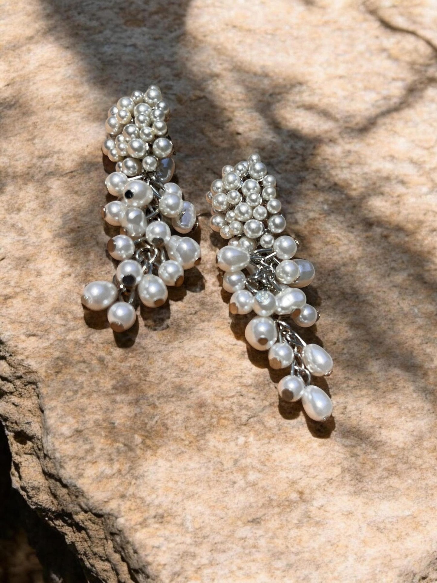 Ivory Pearl Jewelry Set, Bridal Necklace Bracelet Earrings, Woven Statement Set