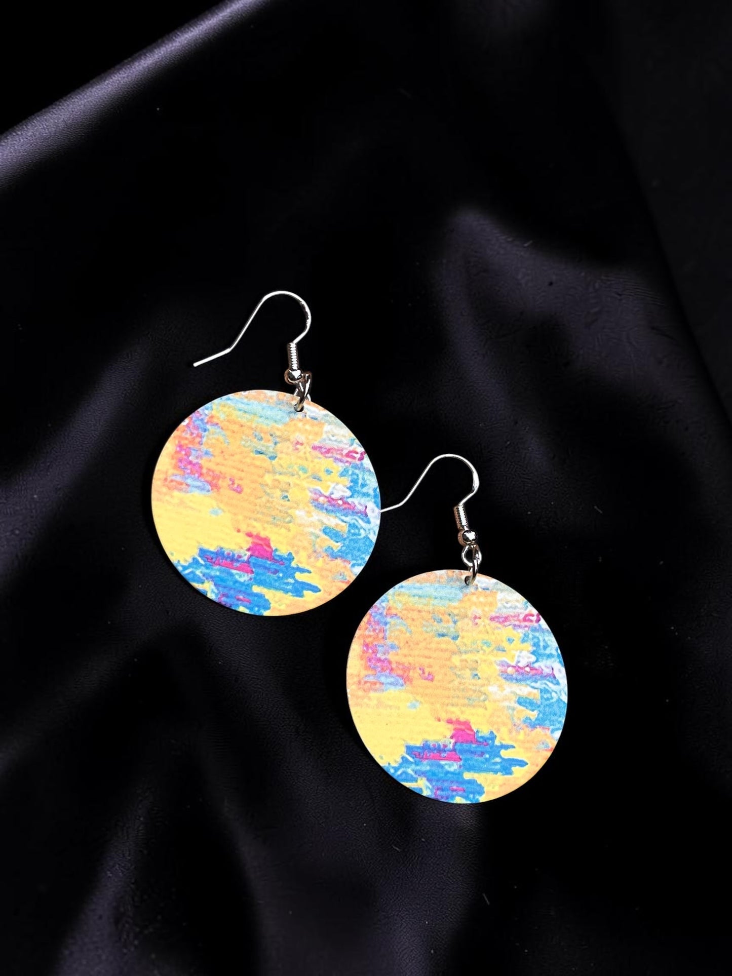 Colorful Abstract Disc Earrings | Lightweight Statement Earrings | Modern Art Inspired Jewelry | Handmade Circle Dangles | Colorful Gift for Her