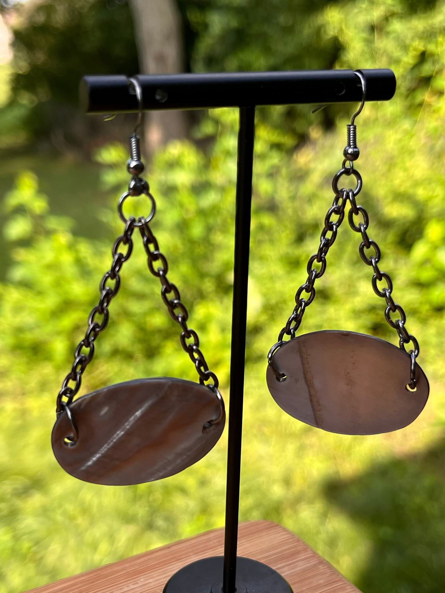Natural Shell Chain Earrings | Oval Shell Statement Earrings | Coastal Boho Dangle Earrings | Handmade Artisan Jewelry | Gift for Her