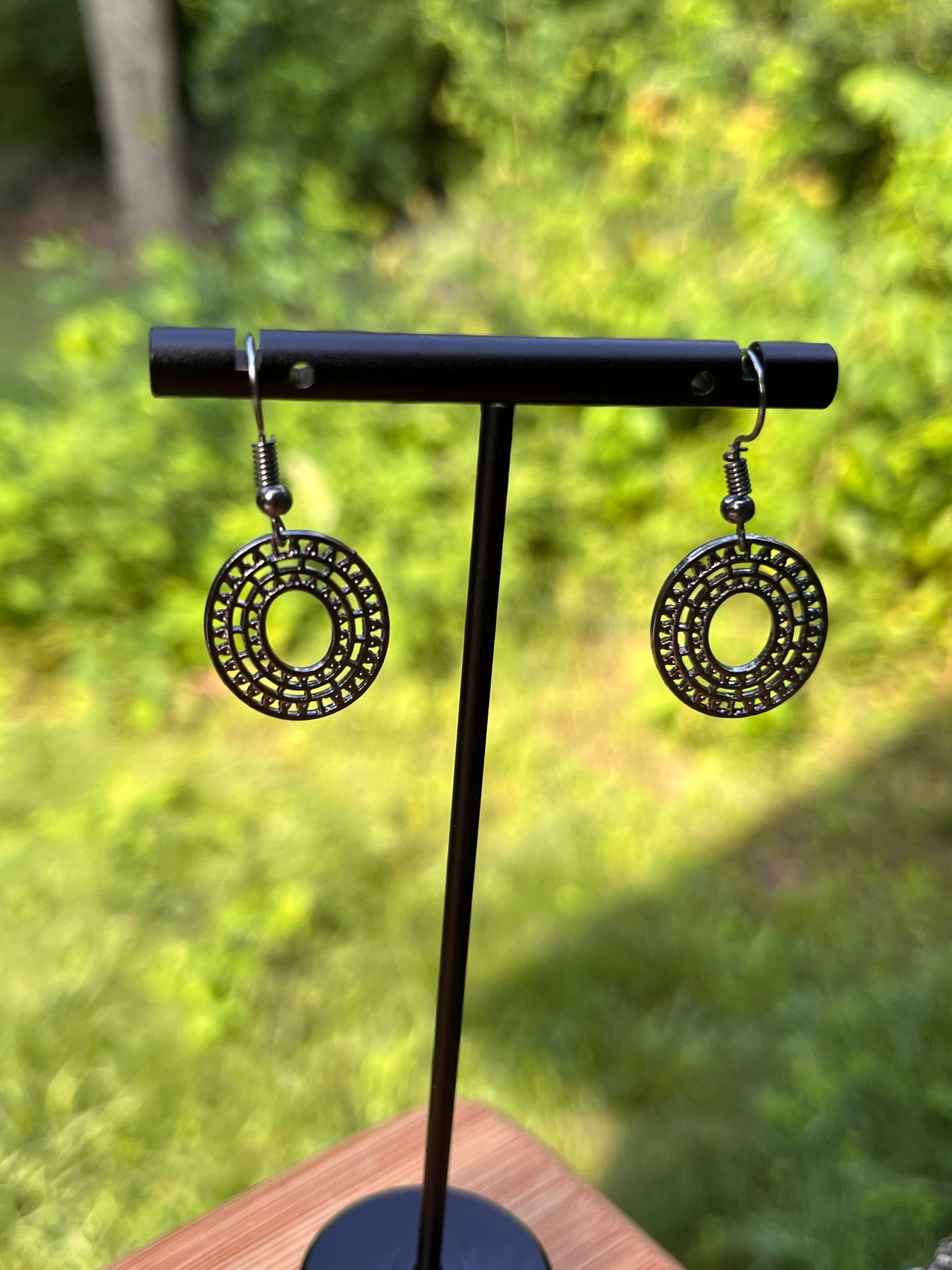 Dark Silver Filigree Circle Earrings | Boho Open Circle Dangle Earrings | Lightweight Geometric Earrings | Everyday Minimalist Jewelry | Gift for Her