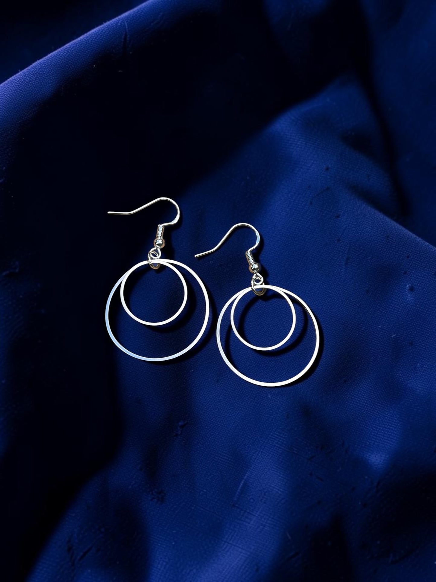 Double Circle Silver Earrings | Modern Geometric Dangle Earrings | Minimalist Open Hoop Earrings | Lightweight Everyday Jewelry | Handmade Gift for Her