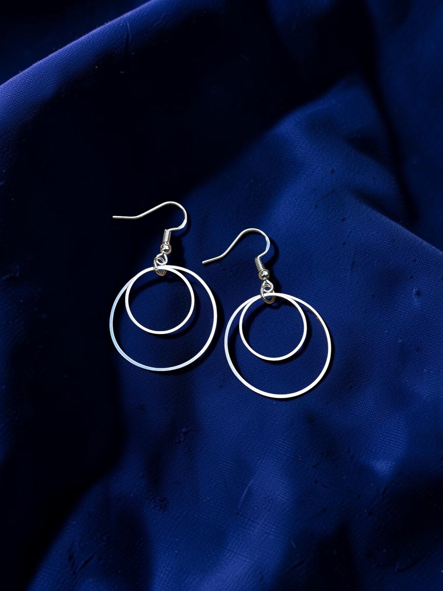 Double Circle Silver Earrings | Modern Geometric Dangle Earrings | Minimalist Open Hoop Earrings | Lightweight Everyday Jewelry | Handmade Gift for Her