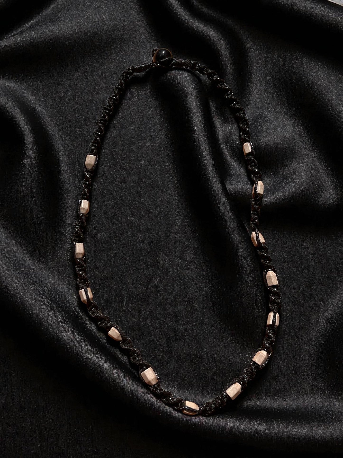 Men’s Cord Necklace | Black Braided Necklace | Minimalist Beaded Necklace | Boho Surfer Jewelry | Casual Men’s Necklace